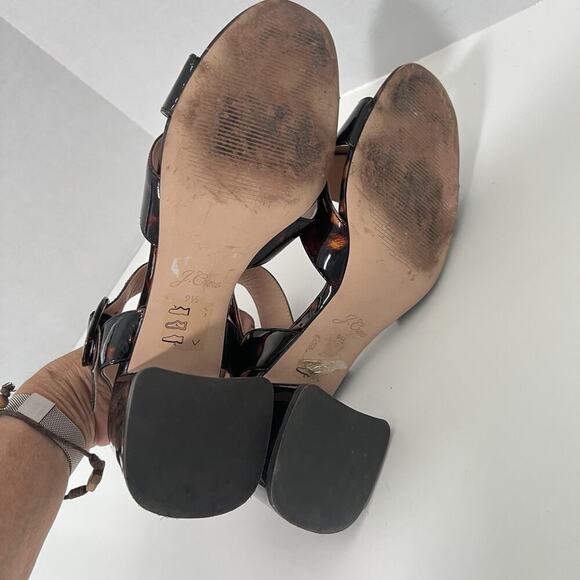 J.Crew Tortoise Penny sandals J8227 patent leather block heel buckles size 9.5 - Picture 9 of 10